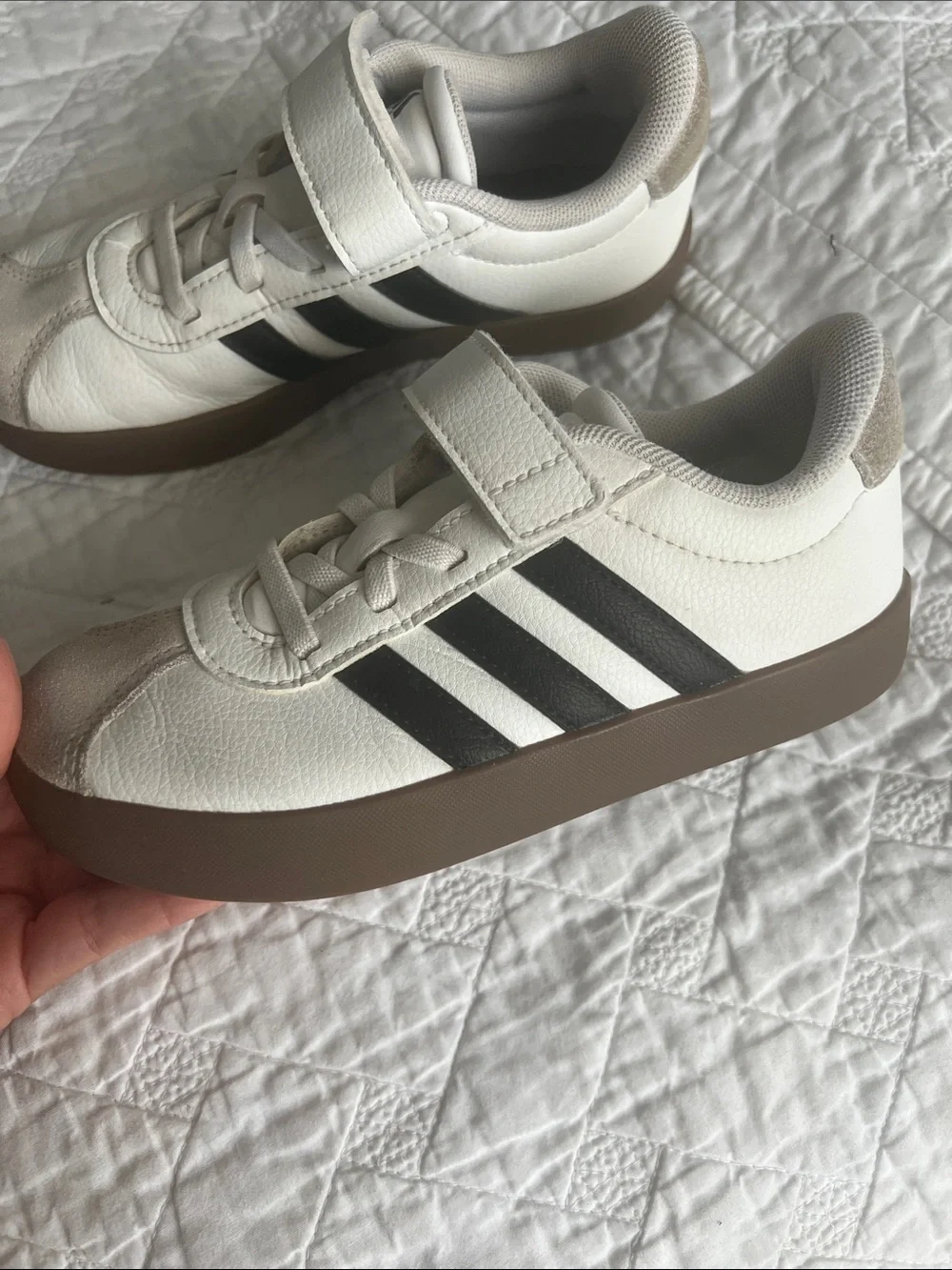 adidas Kids White, Beige & Black Velcro Sneakers